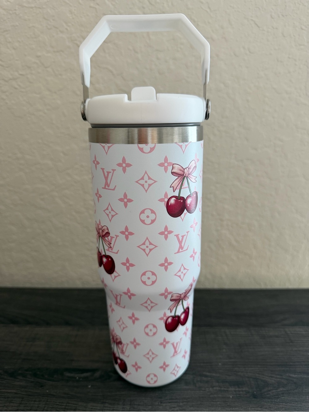 Stanley IceFlow Flip Straw 30oz Pink Cherry Bow Tumbler w/ Box